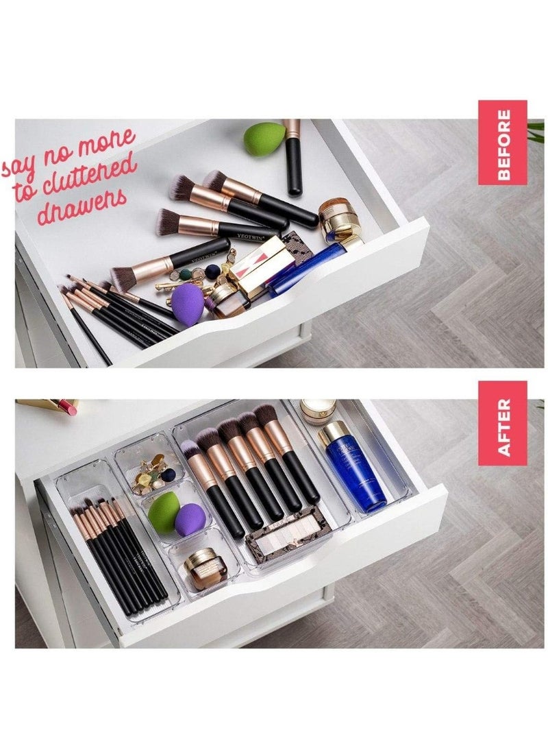Bukela 25 PCS Clear Plastic Drawer Organizers Set, 4-Size Versatile Bathroom and Vanity Drawer Organizer Trays, Storage Bins for Makeup, Bedroom, Kitchen Gadgets Utensils and Office Accessories - Image 3